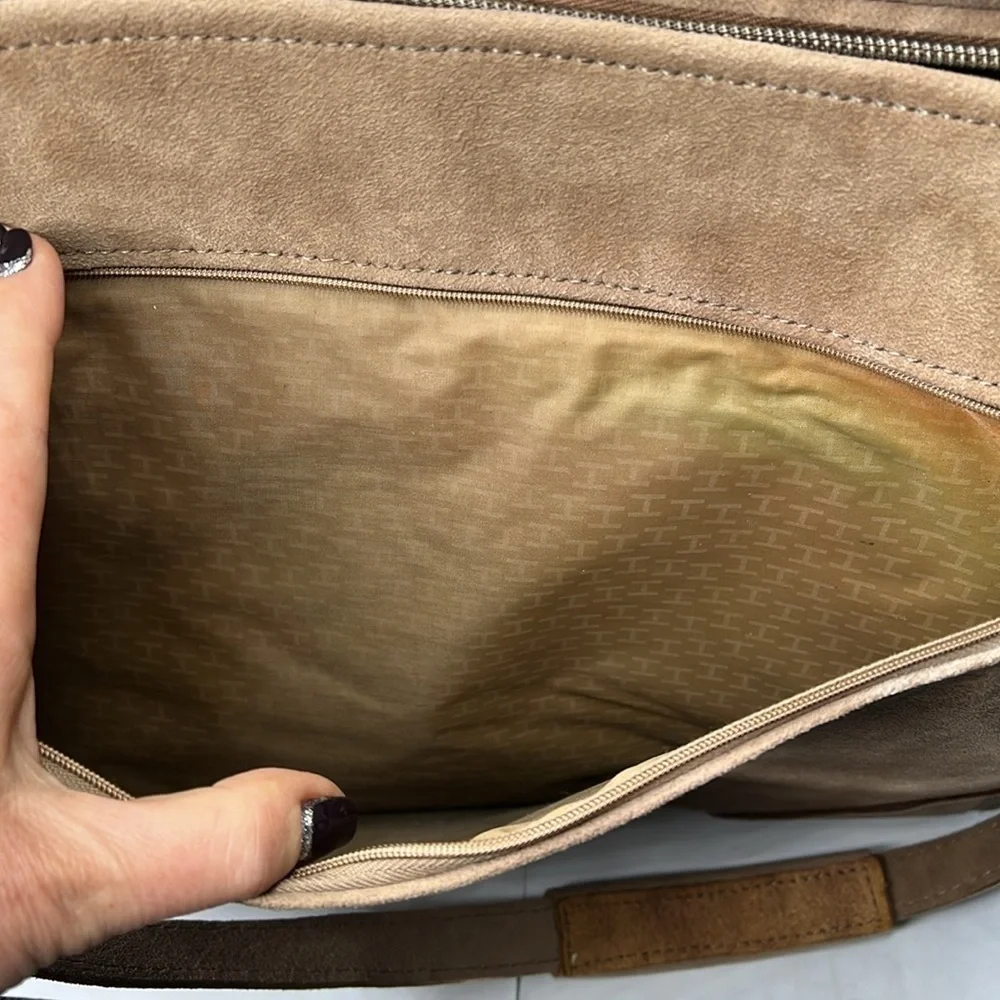Hartmann Luggage Large Structured Tan Suede Zip Top Shoulder Travel Bag